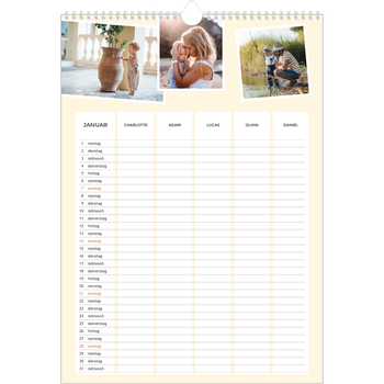 Fotokalender A3 — Moderner Planer - 5-köpfige Familie