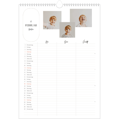 A3 Familienplaner — Große Pläne - 3-köpfige Familie [Februar]