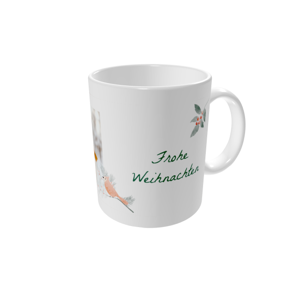 Tasse bedrucken — Rotkehlchen im Schnee
