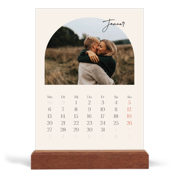 Tischkalender mit Holzfuß Hochformat — Erinnerungsbogen