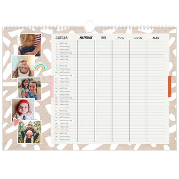 Fotokalender A3 — Rustikaler Planer - 5-köpfige Familie