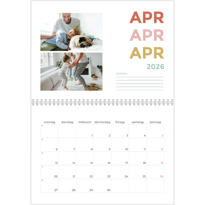 Fotokalender A4 doppelt (30 x 40 cm) — Bunte Schrift [April]