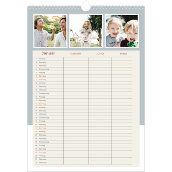 Fotokalender A3 — Erdige Töne - 3-köpfige Familie