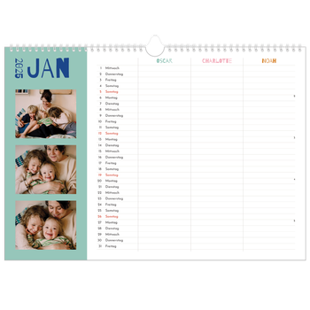 Fotokalender A3 — Farbenfroh wie du - 3-köpfige Familie