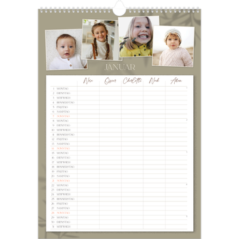 Fotokalender A3 — Warme Erdtöne - 5-köpfige Familie