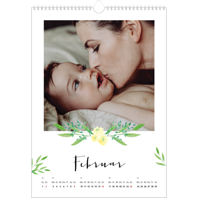 A3 Jahreskalender — Blumen-Illustrationen [Februar]