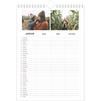 Fotokalender A4 — Einfacher Planer - 3-köpfige Familie